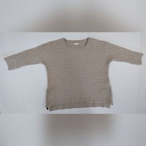 Garnet Hill Sweater Womens Small Beige Lambswool Angora 3/4 Sleeve Side Zippers